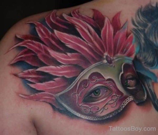 Nice Venetian Mask Tattoo On Back-TB1074