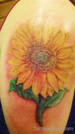 Nice Yellow Ink Sunflower Tattoo On Bicep-TB1252