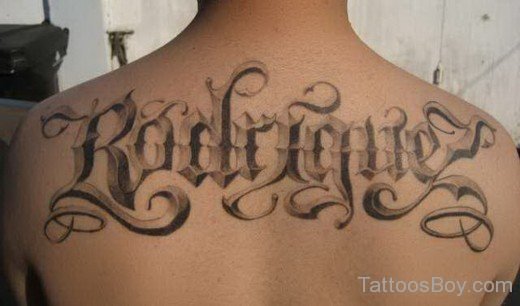 Old English Tattoo On Upper Back - TB144