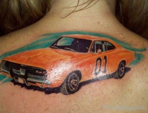 Orange Car Tattoo On Nape-TB146