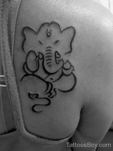 Outline Ganesha Tattoo On Back-TB1173