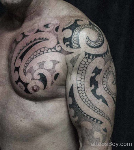 Outline Maori Tribal Tattoo On Chest-TB1168