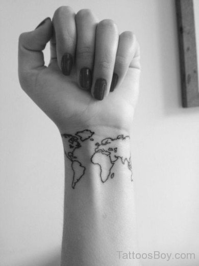 Outline Map Tattoo  On Wrist-TB1111