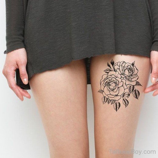 Outline Rose Tattoo On Thigh-TB12108