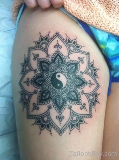 Outstanding Black Yin Yang Tattoo Design  On Thigh-TB1241