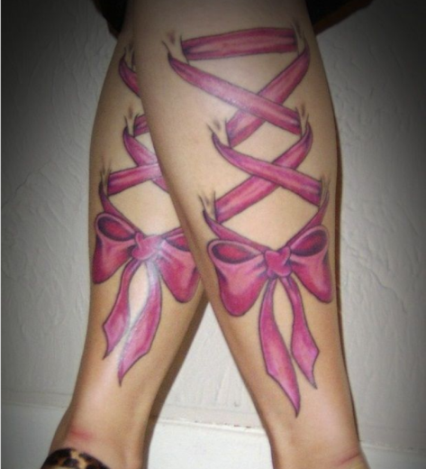 PInk Bow Tattoo On Leg-TB12115