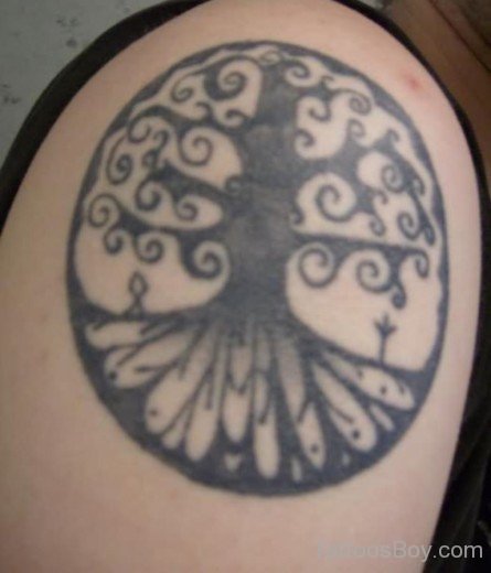 Pagan Tree Tattoo On Shoulder