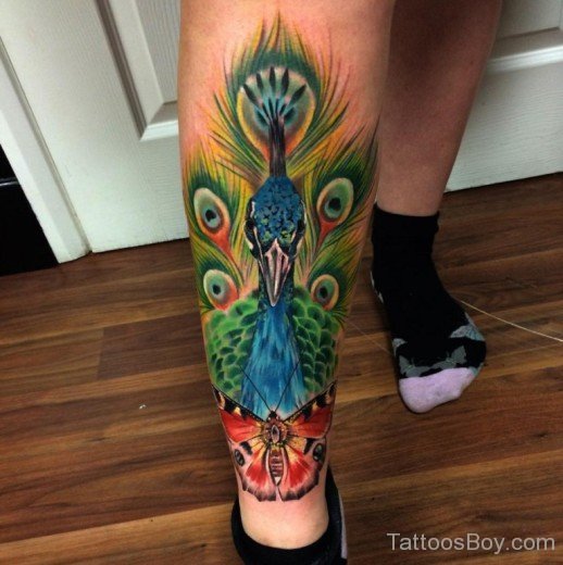 Peacock Tattoo On Leg