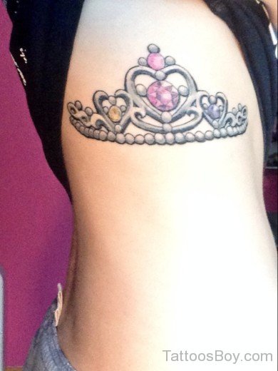 Pink Diamond Crown Tattoo On Rib-TB1125