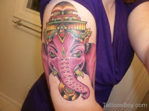 Pink Ganesha Tattoo On Bicep-TB1176