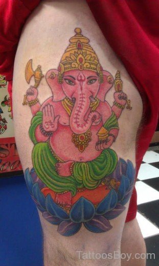 Pink Ganesha Tattoo On Thigh-TB1177