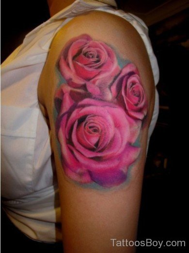 Pink Rose Tattoo On Shoulder-TB12067