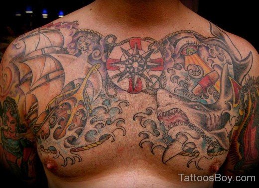 Pirate Compass Tattoo On chest-TB1073