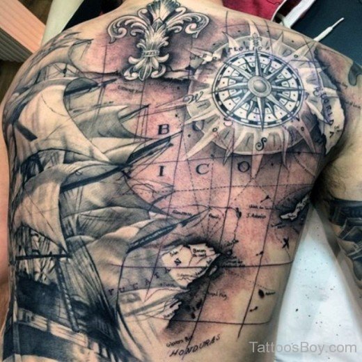 Pirate Ship Treasure Map Tattoo-TB1113