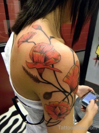 Poppy Flower Tattoo Design On Shoulder-TB1046