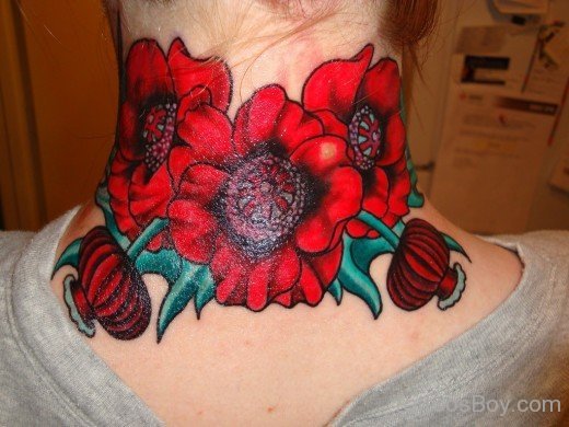 Poppy Flower Tattoo In Nape-TB1049