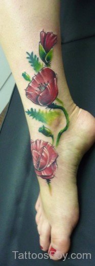 Poppy Flower Tattoo On Ankle-TB107
