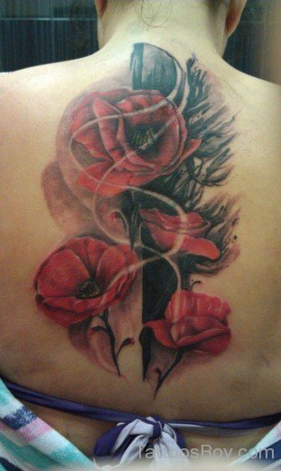 Poppy Flower Tattoo On BAck 3-TB1050