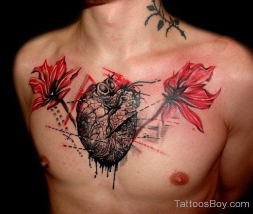 Poppy Flower Tattoo On Chest-TB1052