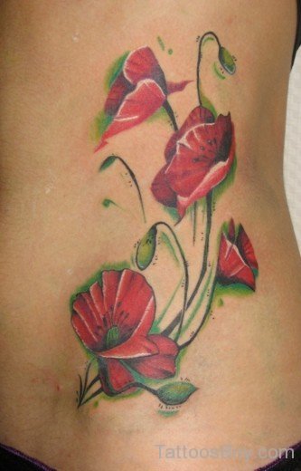 Poppy Flower Tattoo On Rib 4-TB1056