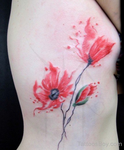Poppy Flower Tattoo On Rib-TB1057