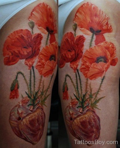 Poppy Flower Tattoo On Thigh-TB1059