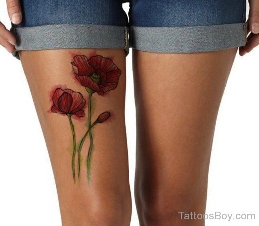 Poppy Flower Tattoo On Thigh-TB12119