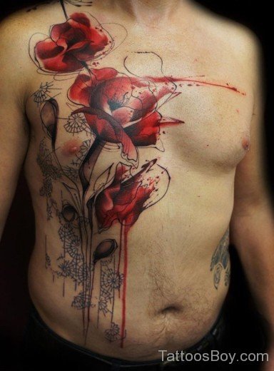 Poppy Flower Tattoo design On Chest-TB1044