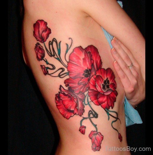 Poppy Tattoo Design On Rib-TB1070
