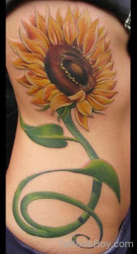 Pretty Sunflower Tattoo On Rib-TB1258