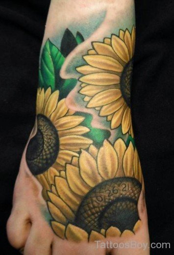 Sunflower Tattoo On foot-TB1257