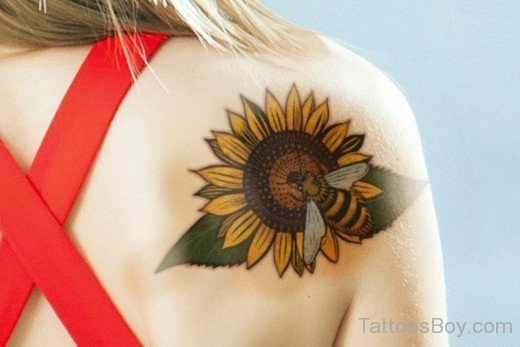 Pretty Sunflower Tattoo Design On Shoulder