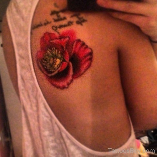 Red Poppy Tattoo On Back-TB1086