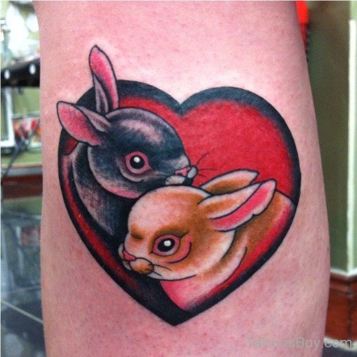 Rabbits And Love Heart Tattoo-TB173