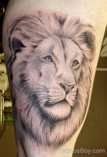 Realistic Lion Face Tattoo On Thigh-TB1089