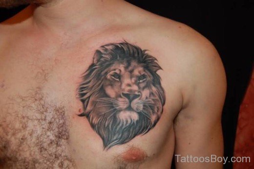 Realistic Lion Head Tattoo On Chest-TB1090
