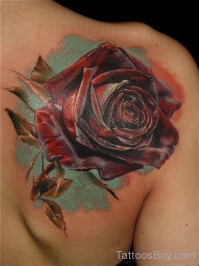 Realistic Rose Tattoo On Back-TB12070