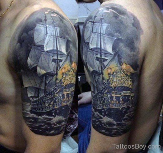 Realistic Ship Tattoo