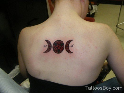 Red And Black Moon Tattoo On  Back.-Tb133