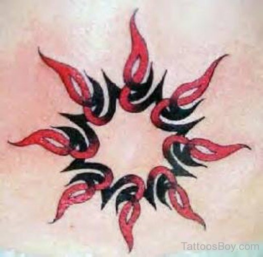 Red And Black Tribal Sun Tattoo-TB1054