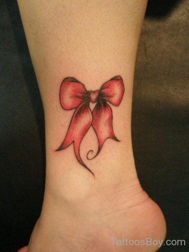 Red Bow Tattoo On Ankle-TB12122