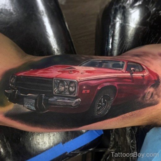 Red Car Tattoo On Bicep-TB152