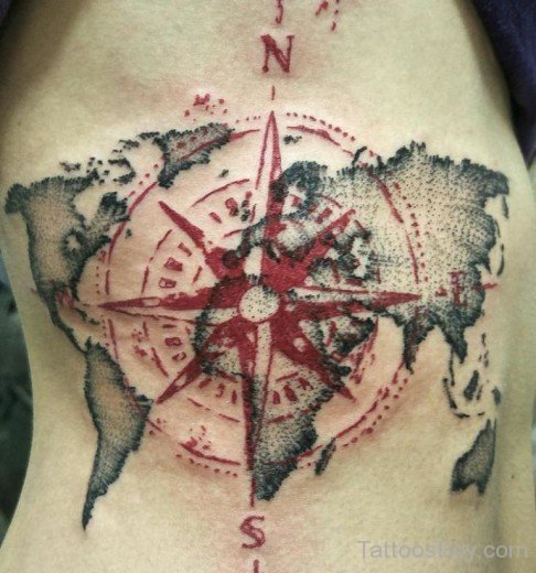 Red Compass And Map Tattoo-TB1076