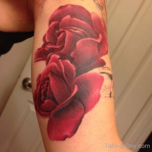 Red Rose Tattoo On Bicep