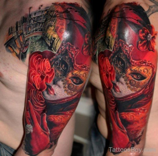 Red Venetian Mask Tattoo-TB1079