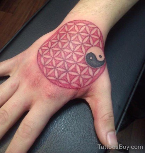 Red Yin Yang Tattoo On Hand-TB1245