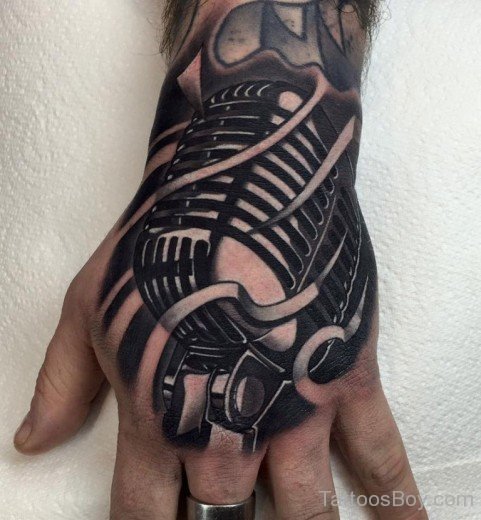 Retro Microphone Tattoo On Hand- TB1092