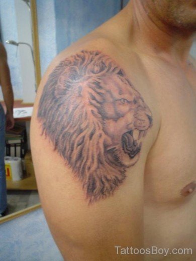 Roaring Lion Face Tattoo On Shoulder-TB1092