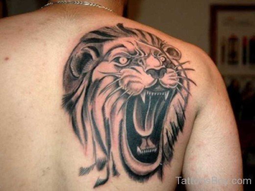 Roaring Lion Head Tattoo On Back-TB1094