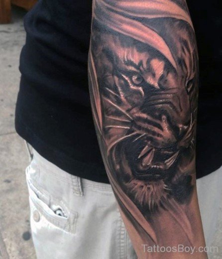 Roaring Tiger Tattoo On Elbow-TB1050